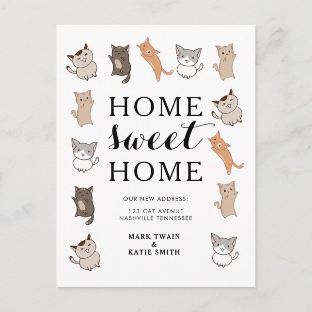 Cute Cats Home Sweet Home Moving Announcement Postcard (Front)