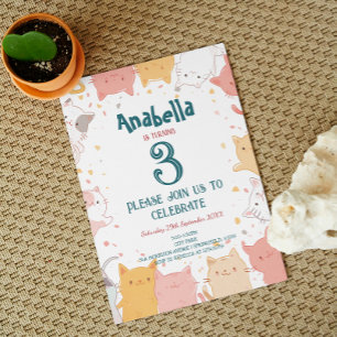 Cute Cats I Kids Birthday Party  Invitation