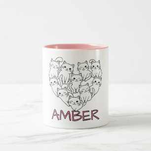 Cute Cats in a Heart Shape Two-Tone Coffee Mug