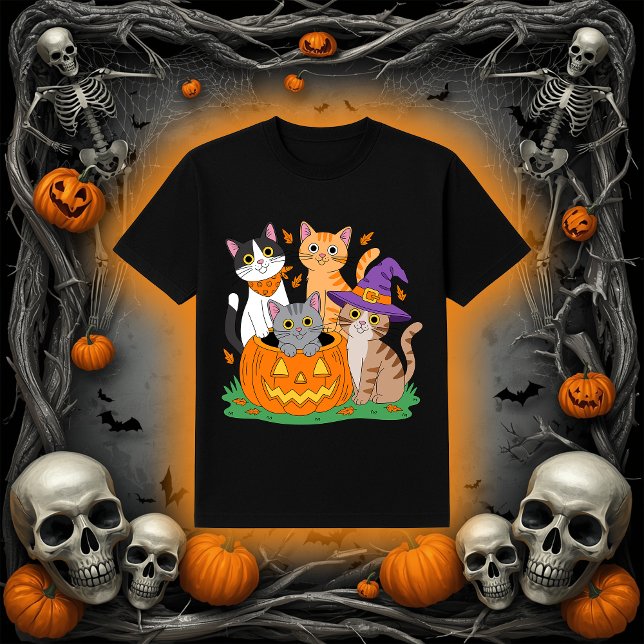 Cute Cats in a Pumpkin | Halloween Cat Mum T-Shirt (Creator Uploaded)
