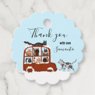 Cute Cats in car Winter Birthday Baby Gift Favour Tags