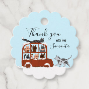 Cute Cats in car Winter Birthday Baby Gift Favour Tags
