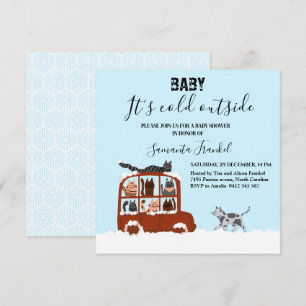 Cute Cats in car Winter Cold Baby Shower  Invitation