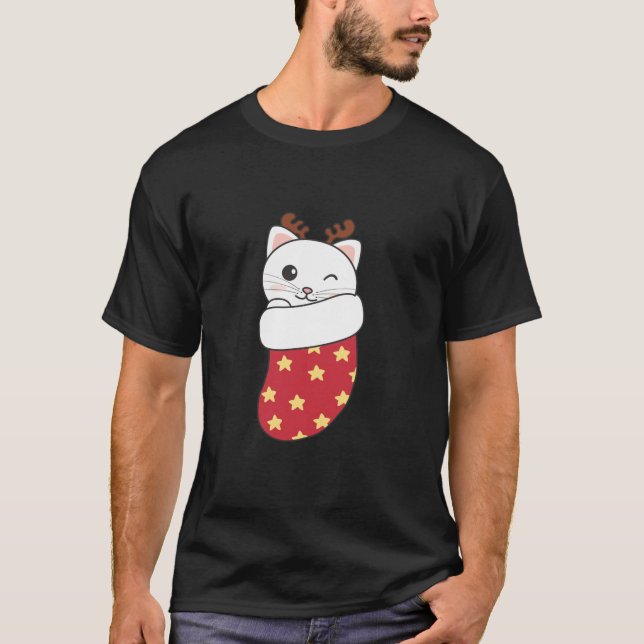 Cute Cats In Christmas Sock For Christmas Cat T-Shirt (Front)