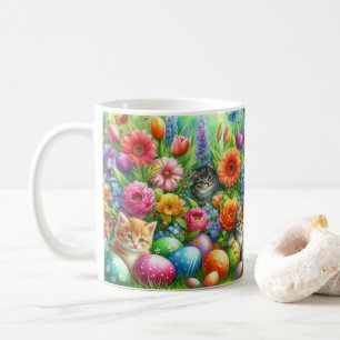 Cute Cats in Flower Garden Easter Coffee Mug