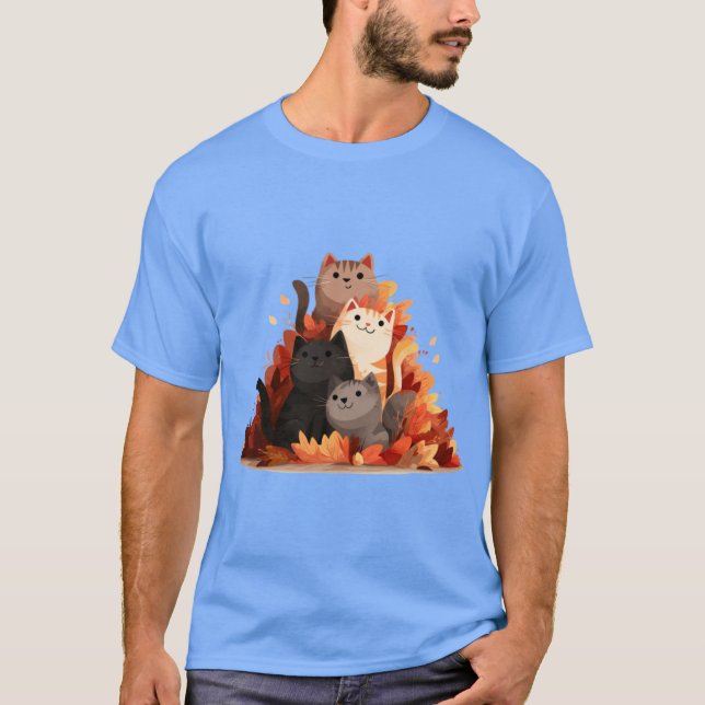 Cute Cats in Leaves boy T-Shirt (Front)
