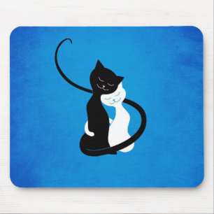 Cute Cats In Love Blue Cat Lover Mouse Pad