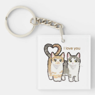 Cute Cats in Love Heart Tail Key Ring
