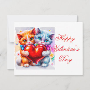 Cute cats in love kids valentine holiday card
