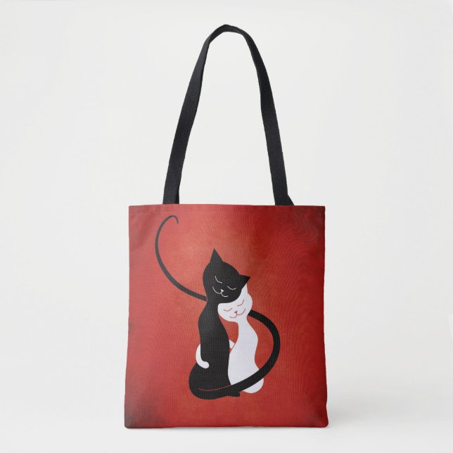 Cute Cats In Love Red Cat Lover Tote Bag (Front)
