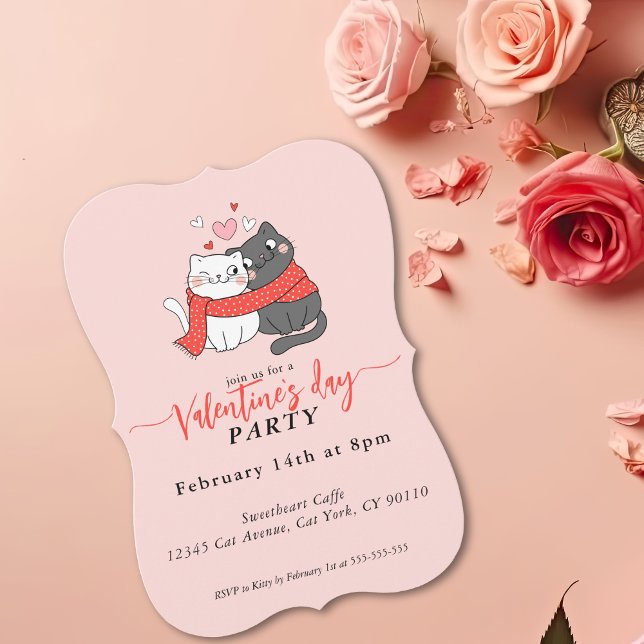 Cute Cats In Love Valentines Day Party Invitation (Cute Cats In Love Valentines Day Party Invitation)