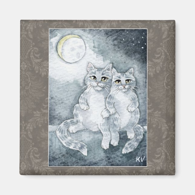 Cute cats in moonlight magnet (Front)