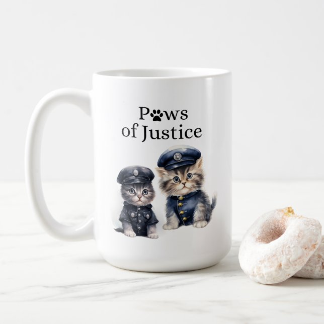 Cute Cats in Police Uniforms Paws of Justice  Coffee Mug (With Donut)