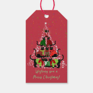 Cute Cats in Sweaters Christmas Tree Gift Tags