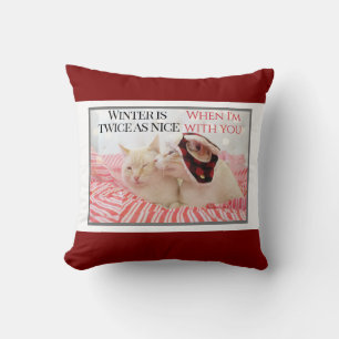 Cute Cats In Winter Flannel Hat Christmas Cushion