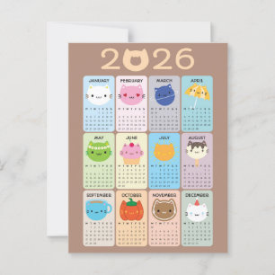 Cute Cats & Kawaii Kittens 2026 Calendar Postcard
