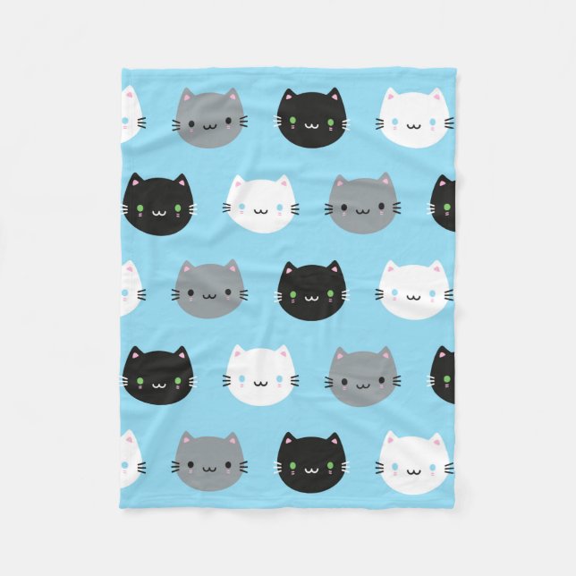 Cute Cats & Kawaii Kittens (Blue) Fleece Blanket (Front)
