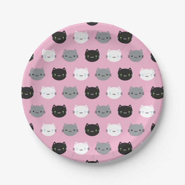 Cute Cats & Kawaii Kittens (Pink) Paper Plate (Front)