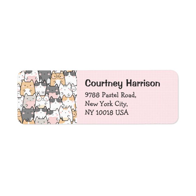 Cute Cats Kawaii Pastel Pink Return Address (Front)