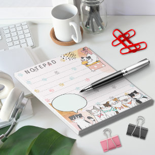 Cute Cats Kitten with Paw Print Pink Background Notepad