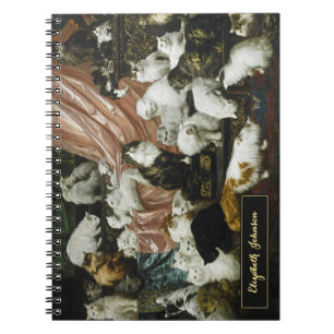 Cute Cats Kittens Vintage Art Custom Gold Monogram Notebook