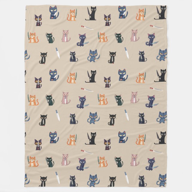 Cute Cats & Knives Fleece Blanket (Front)