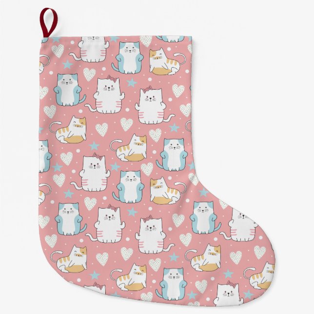 Cute Cats Large Christmas Stocking (Front)