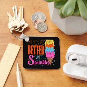 Cute Cats Life Is Better With Sprinkles Cat Lovers Key Ring