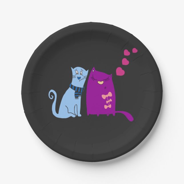Cute cats love design paper plate (Front)