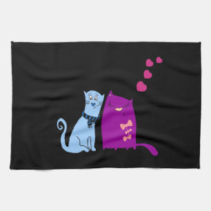 Cute cats love design tea towel