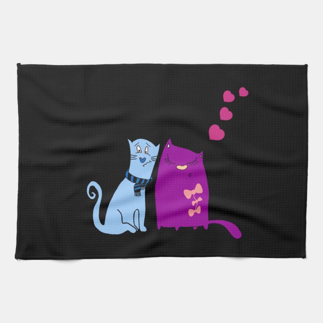 Cute cats love design tea towel (Horizontal)