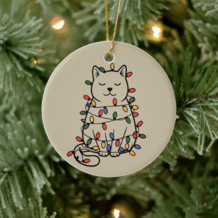 Cute Cats Lover Christmas Lights Cat Mom Xmas Ceramic Tree Decoration