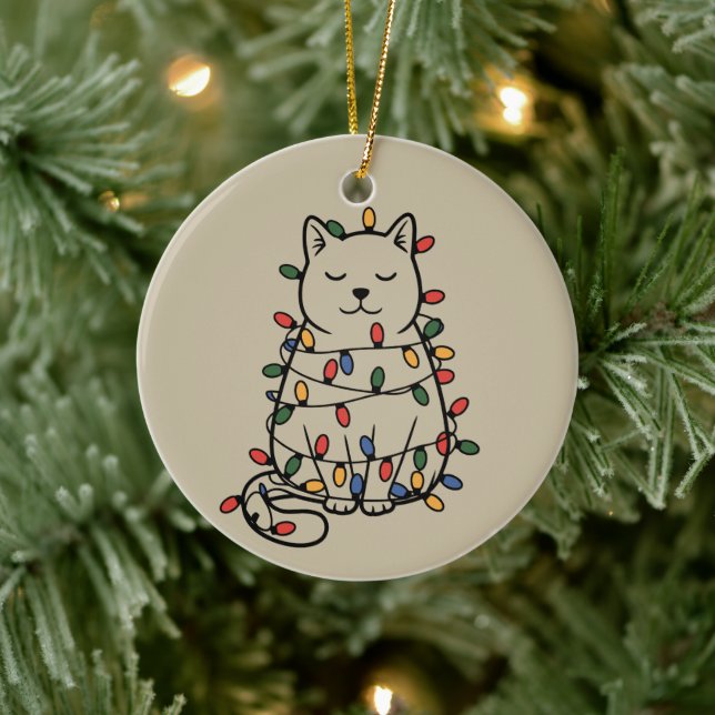 Cute Cats Lover Christmas Lights Cat Mom Xmas Ceramic Tree Decoration (Tree)