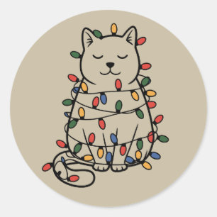 Cute Cats Lover Christmas Lights Cat Mom Xmas Classic Round Sticker