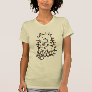 Cute Cats Lover Christmas Lights Cat Mum Xmas T-Shirt