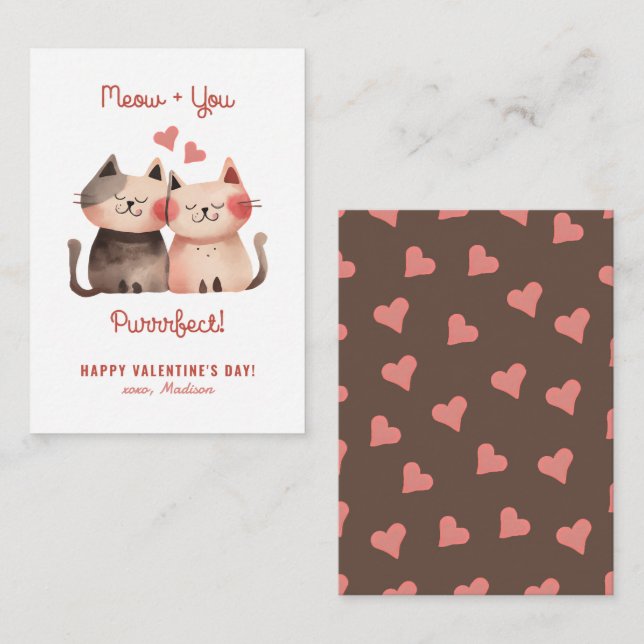 Cute Cats Meow and You are Purrfect Valentines Day Card (Front/Back)