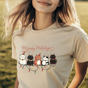 Cute Cats Meowy Holidays Christmas Lights Fun Tri-Blend Shirt