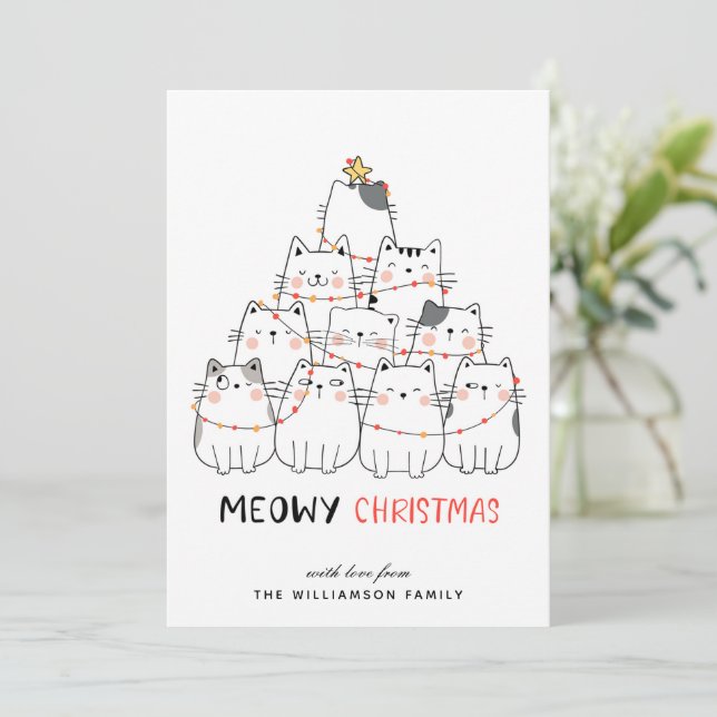 Cute Cats Merry Christmas Card (Standing Front)