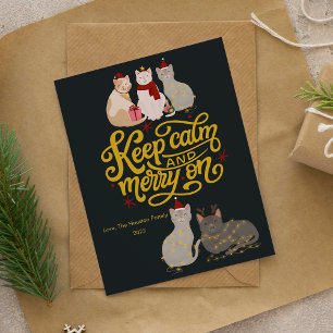 Cute Cats Merry On Christmas Flat Holiday Card