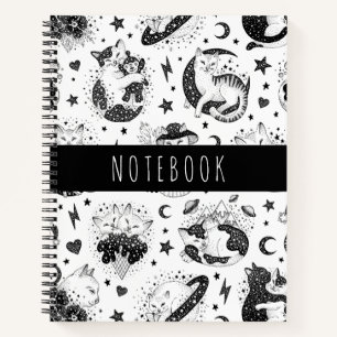 Cute Cats Moon and Stars Cosmic Notebook