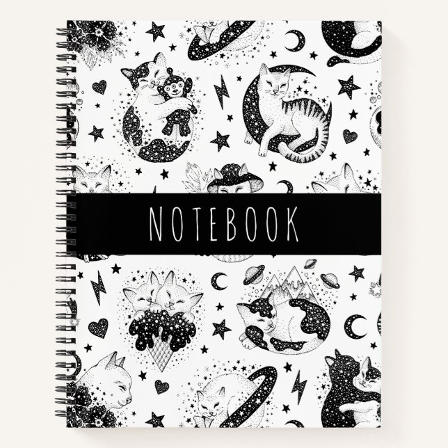 Cute Cats Moon and Stars Cosmic Notebook (Front)