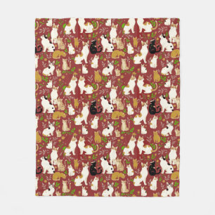 Cute Cats on a Burgundy Background Fleece Blanket