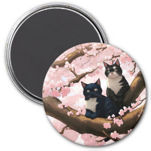 Cute Cats On A Cherry Blossom Tree Magnet
