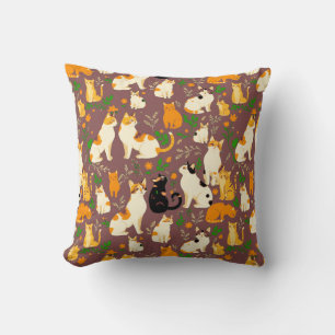 Cute Cats on a Coffee Brown Background Cushion