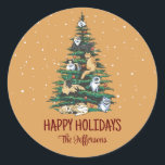 Cute Cats on Christmas Tree Snowy Winter Holiday Classic Round Sticker<br><div class="desc">Cute party favours for kids,  boys or girls who love animals. Perfect for Christmas gift,  kids birthday party,  party favours and thank you label. You can customise the text for any occasion.</div>