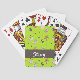 Cute cats on green playing cards