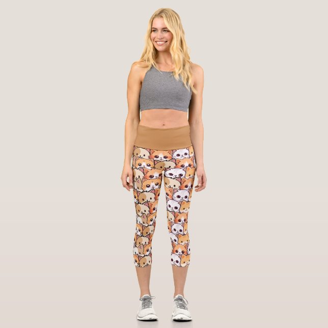 Cute cats orange kitten pet Seamless Pattern Capri Leggings (Front)