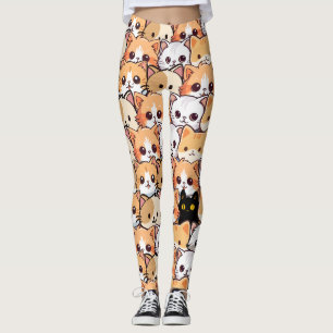 Cute cats orange kitten pet Seamless Pattern Leggings
