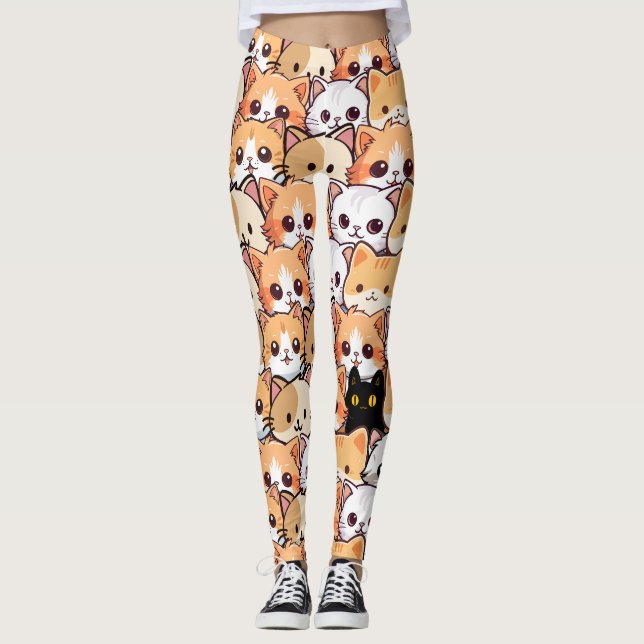 Cute cats orange kitten pet Seamless Pattern Leggings (Front)