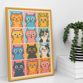 Cute Cats Panel Collage Wall Art Poster Print